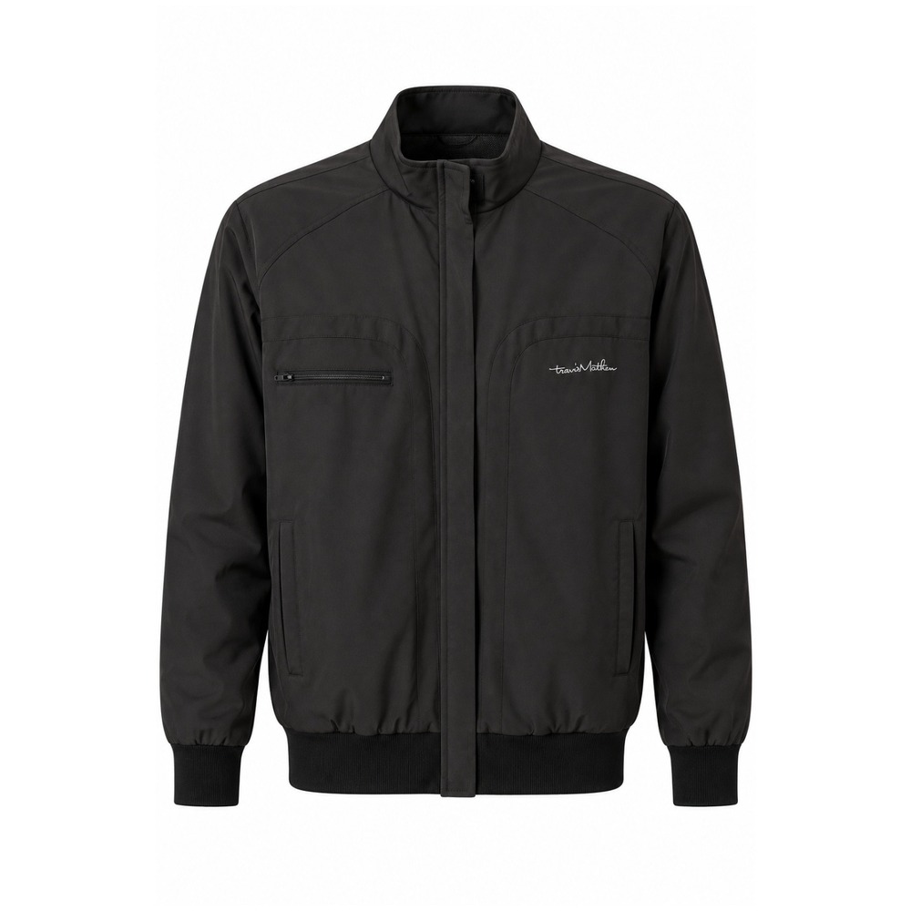 Travis Mathew Jacket Mens Medium Black Full Zip Mock Neck Bomber Athletic Golf